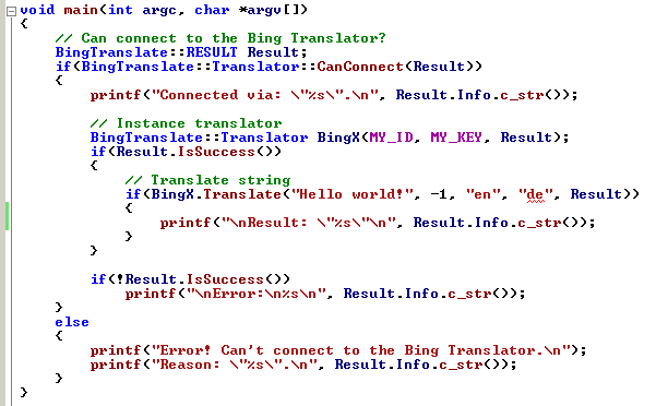 BingTranslate C++ main()