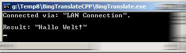 BingTranslate C++ main() results