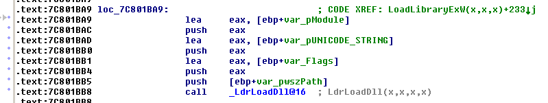 LdrLoadDLL() XP SP3 in IDA Pro