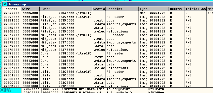 Memory map showing mapped DLL example