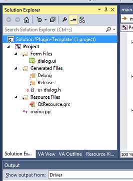 Example Qt setup Visual Studio Solution Explorer