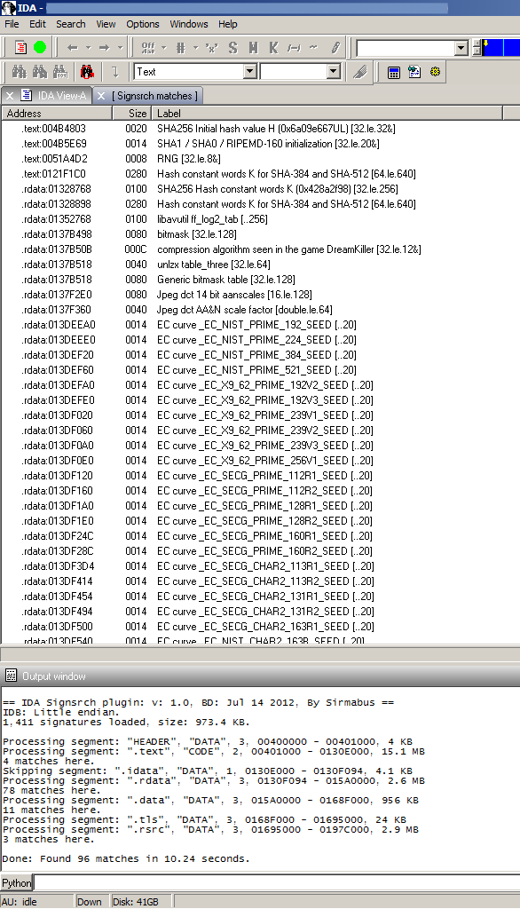 Example IDS Signsrch output